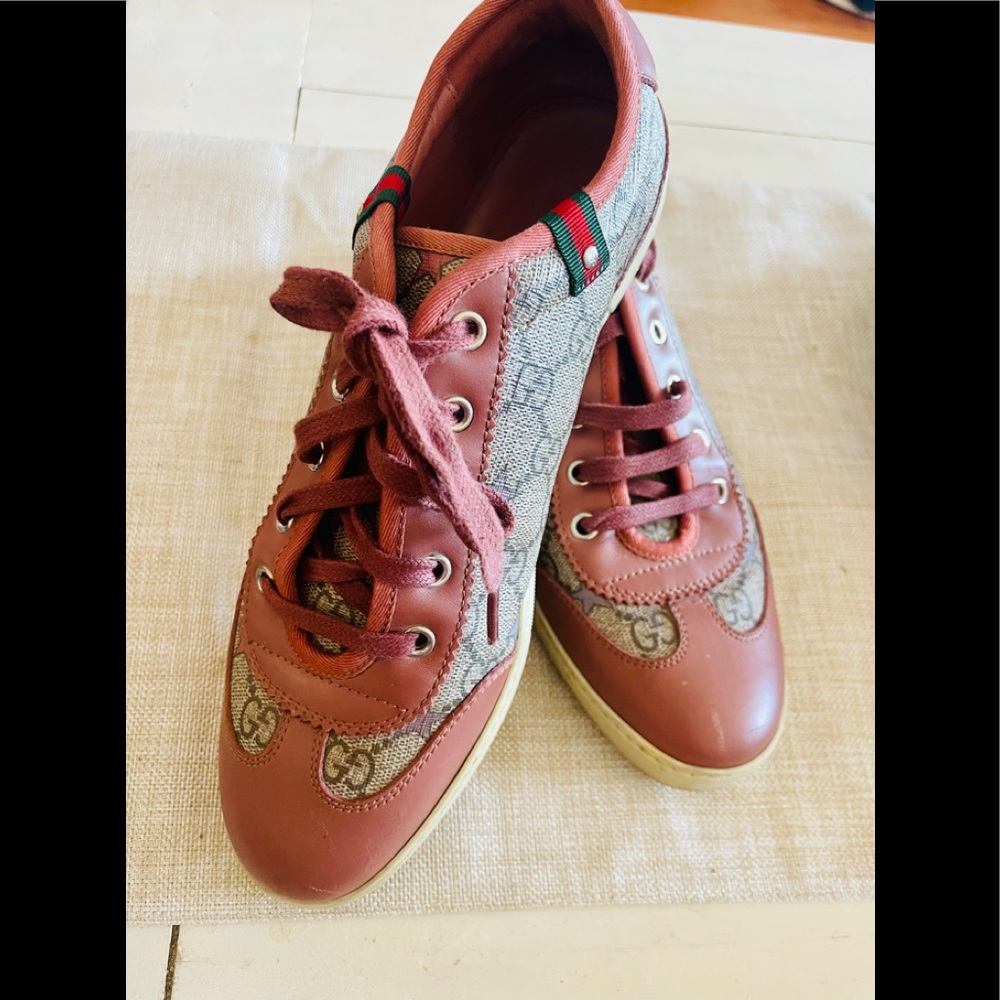 Gucci GG Supreme Pink Canvas Leather Barcelona Sneakers Size 38.5